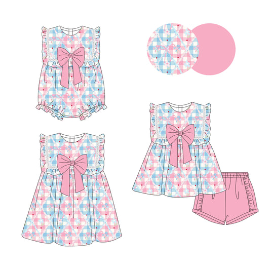 25.10.23 custom each style moq 5 eta 6-8week Sibling Sister bow floral baby short sleeve shorts sets and romper and dress match design