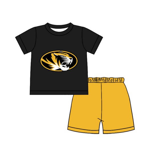 Custom moq 5 mix size milk silk summer teams Baby Boy's black Short-Sleeved O-Neck Top And solid color Shorts Set