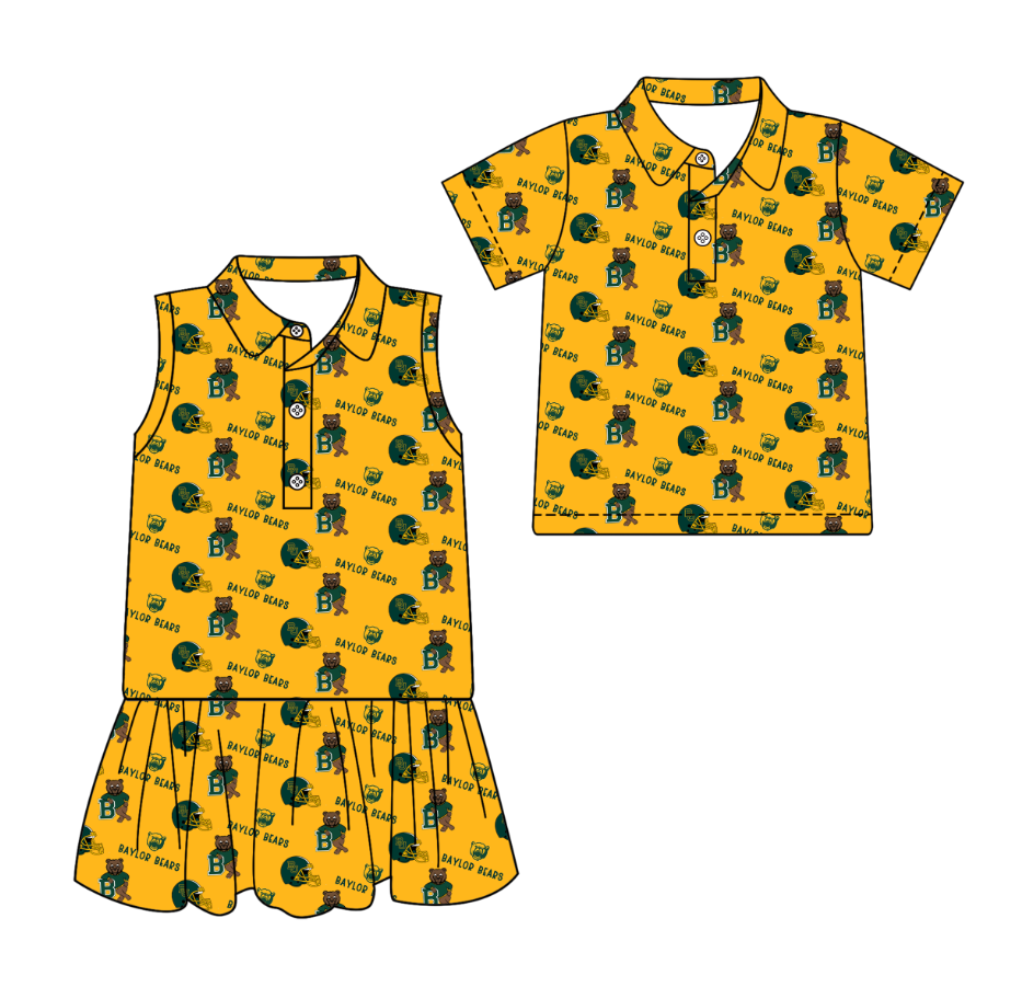 Custom moq 5 mix size milk silk summer teams Orange Sleeveless Dress for Baby Girl Short-Sleeved Polo Shirt for Boy