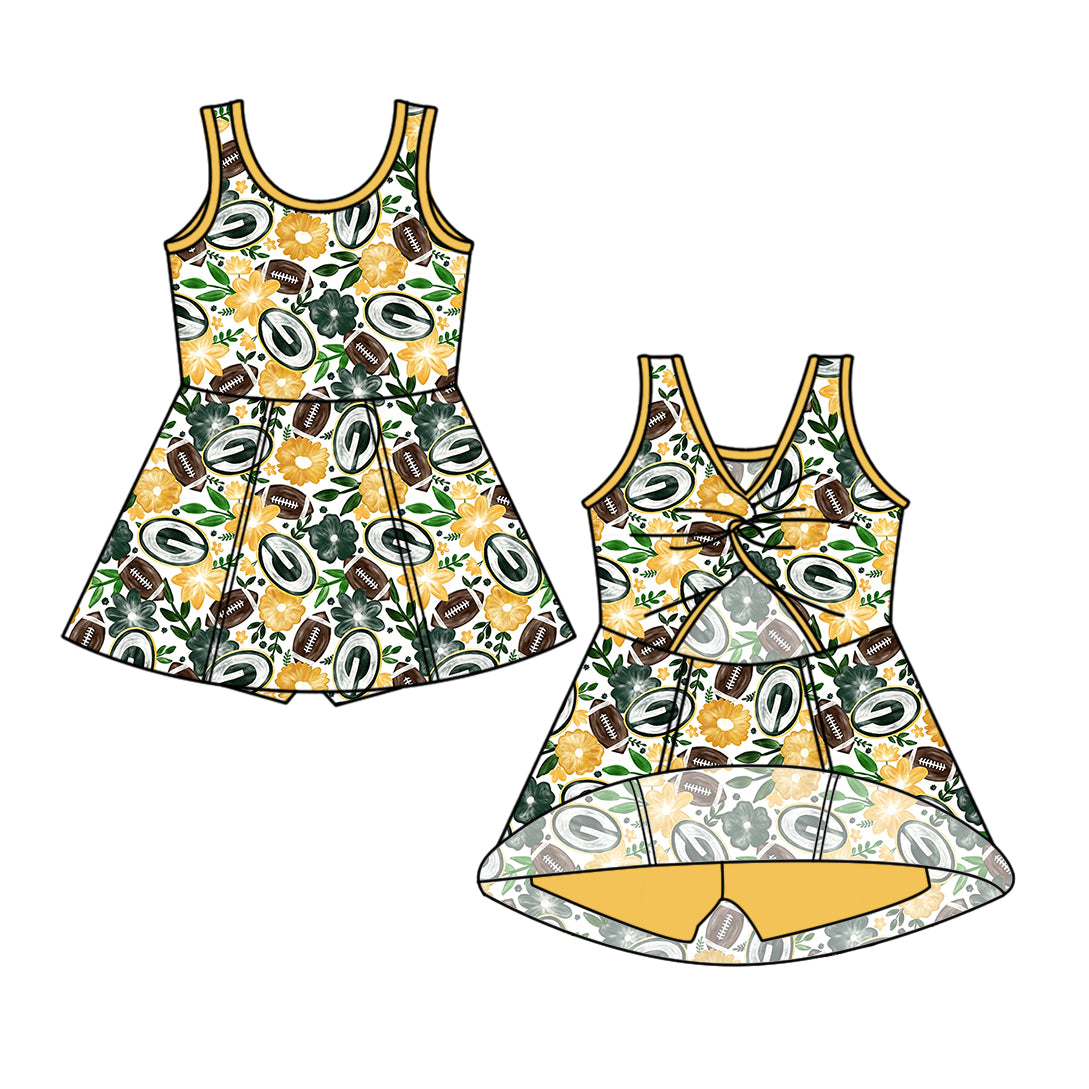 Custom moq 5 mix size milk silk summer teams Baby Girl Yellow Sleeveless Top And Shorts Set Sleeveless Skirt Set Yoga Dress Romper