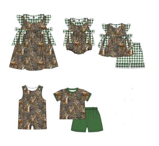 11.20 custom each style moq 5eta 4-6week Sibling Sister camouflage baby girl short sleeve shorts sets and sets 2 and girls romper and boy romper and dress match design