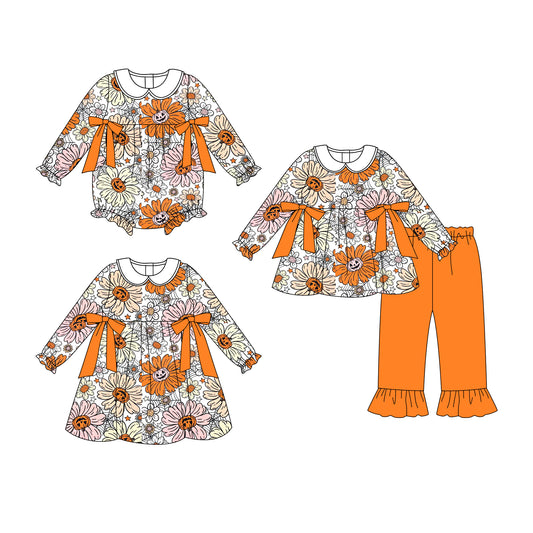 25.7.15 custom each style moq 5eta 4-6week Sibling Sisters floral baby girl long sleeve pants sets and dress and rompers match family design