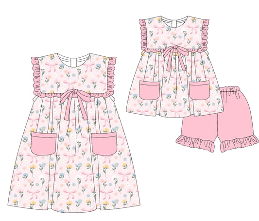 3.19 Custom moq 5 mix size Sibling Baby Girl's Pink Sleeveless Top And Shorts Set Cute Dress for Summer