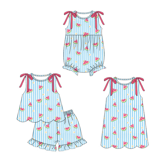3.17 Custom moq 5 mix size Sibling Baby Girl's Blue Stripes Sleeveless Top And Shorts Set Cute Romper Dress for Summer