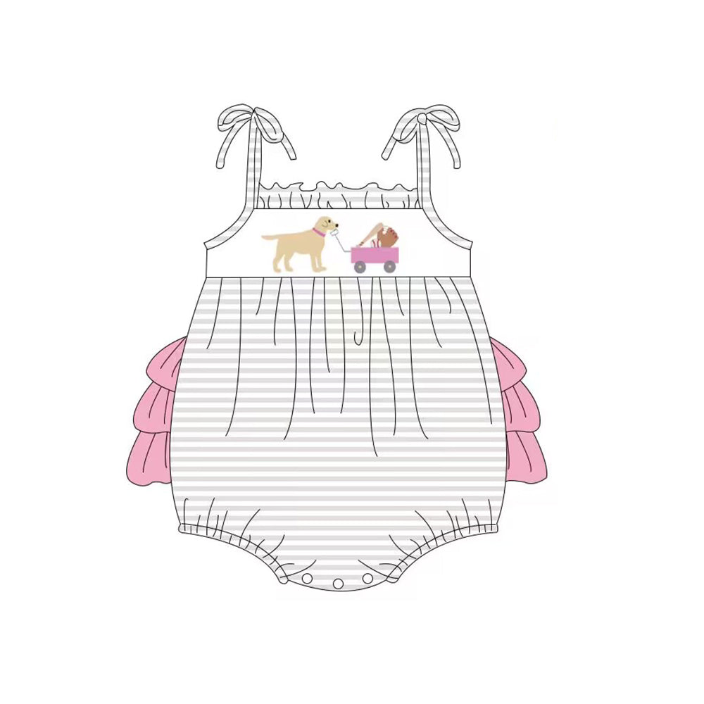 5.11custom each style moq 5eta 4-5week Sibling Sister puppy stroller prints blue-pink girls and boys outfits and baby romper match family design