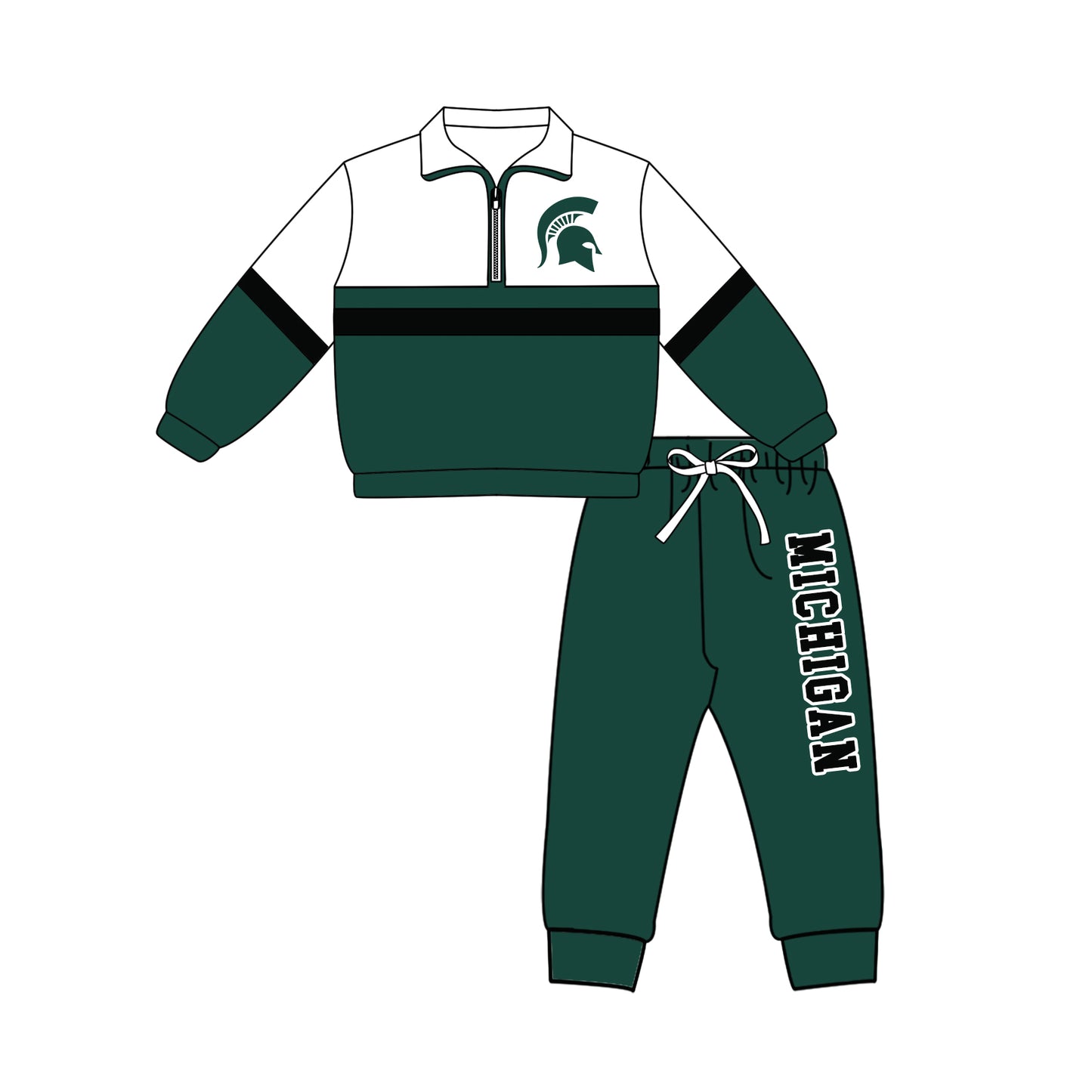 Custom moq 5 mix size summer teams Girls Green Polka Dot Top Shorts Set Bows Print Top Skirt Set Zipper Pullover Pants Set