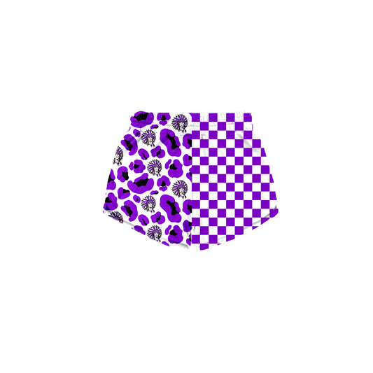 Custom moq 5 mix size milk silk summer teams Adult And Kids Purple Checked Leopard Patchwork Summer Casual Shorts