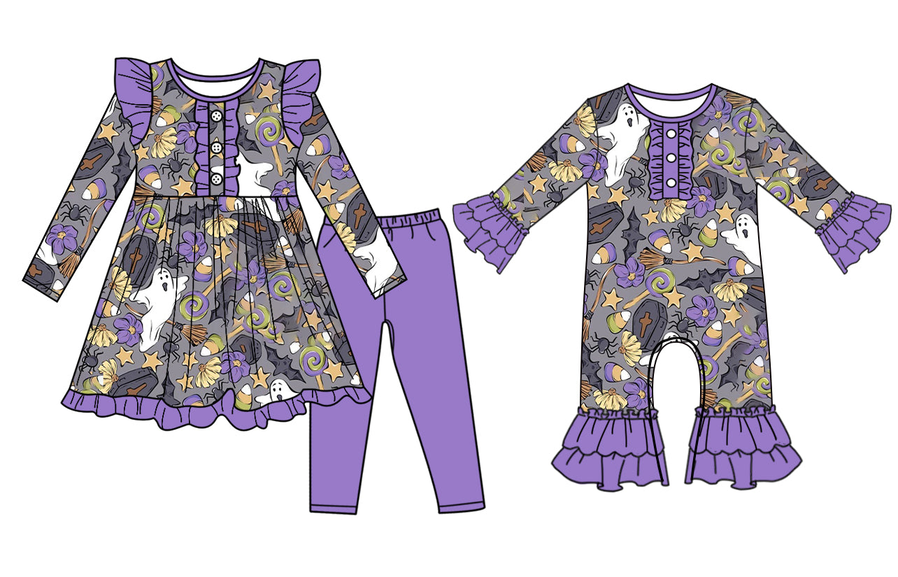 25.7.10 custom each style moq 5eta 4-6week Sibling Sister ghost baby girl long sleeve pants sets and rompers match family design