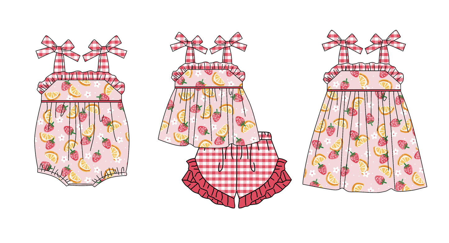 3.20 Custom moq 5 mix size Sibling Cute Clothes Baby Girl's Checked Strap Top And Short Set Matching Romper Dress for Summer