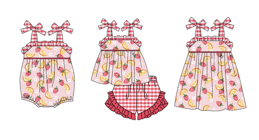 3.20 Custom moq 5 mix size Sibling Cute Clothes Baby Girl's Checked Strap Top And Short Set Matching Romper Dress for Summer