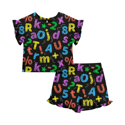 Custom moq 5 mix size Baby Girl's Back To School  Short-Sleeved Top And Shorts Set Cute Outfit