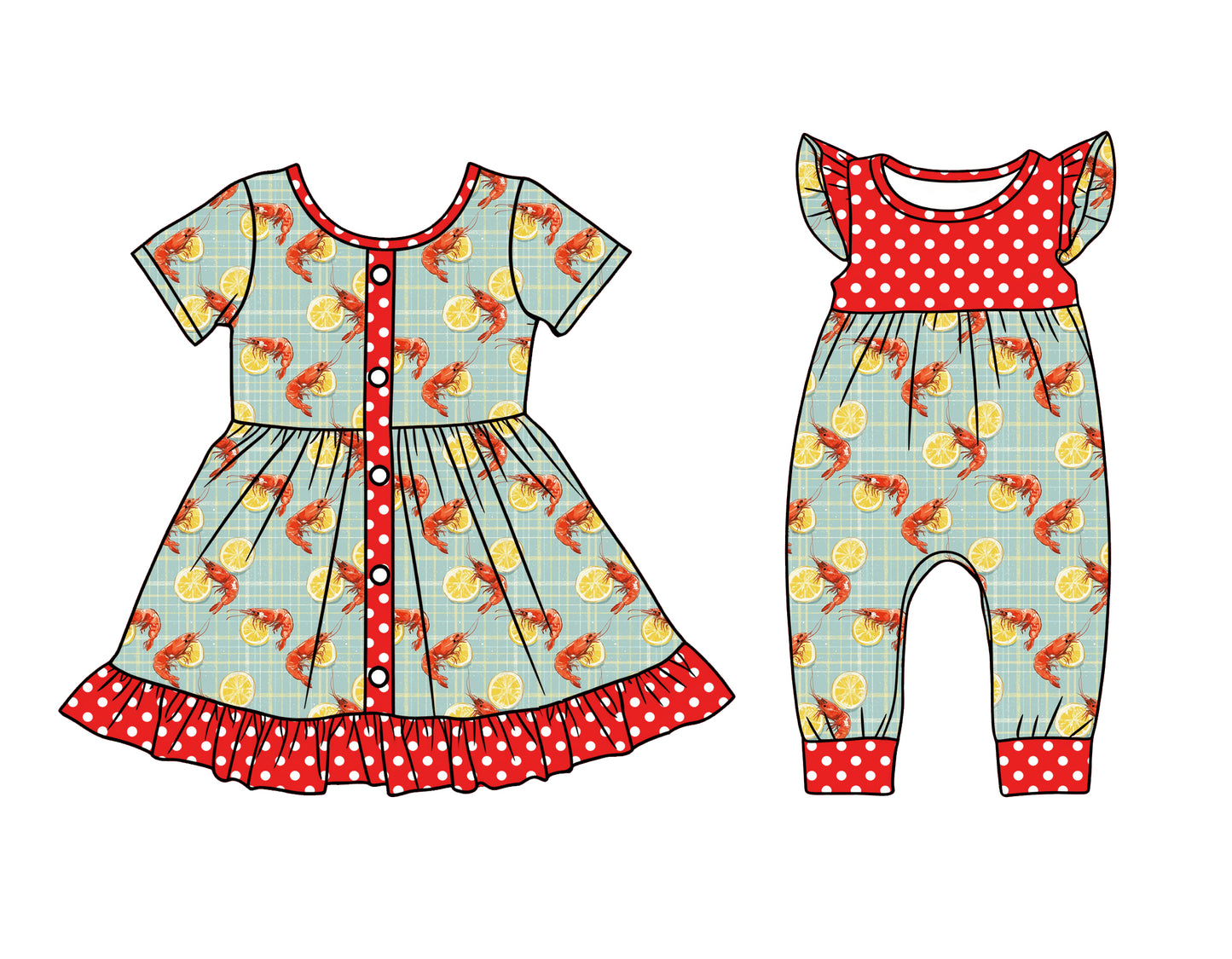 25.12.6 custom each style moq 5 eta 6-8week Sibling Sister lobster baby girl short sleeve romper and dress match design