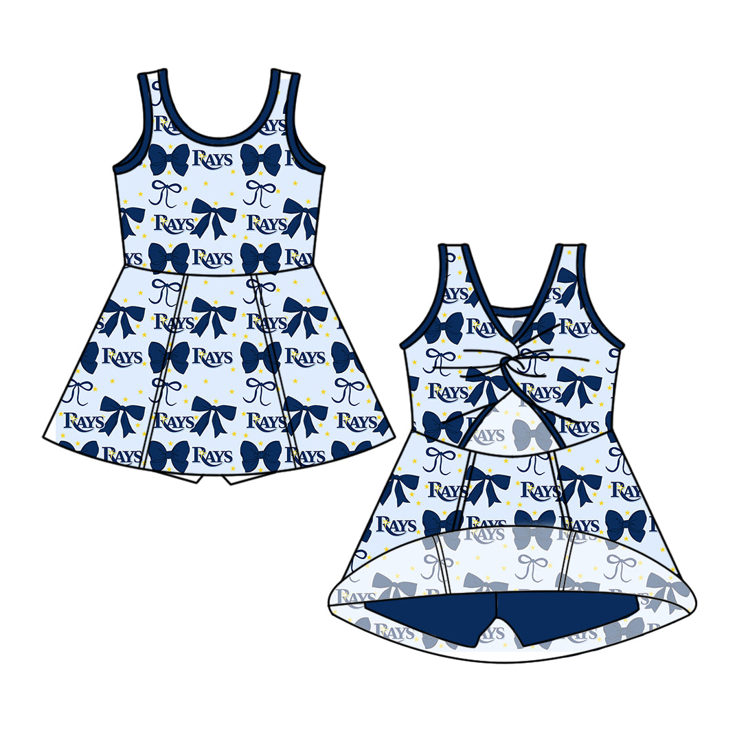 Custom moq 5 mix size milk silk summer teams baby girls clothes team bow blue sleeveless skirts sets and dress 1 and dress 2 and top-25.6.21