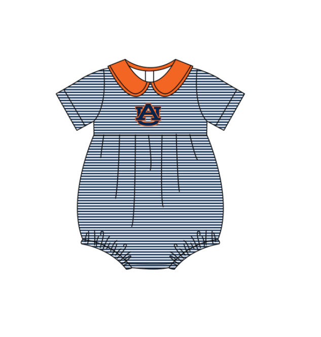 Custom moq 5 mix size milk silk summer teams Baby Boys And Girls Navy Blue Short-Sleeved Shirt And Shorts Set Matching Striped Rompers Outfit Set
