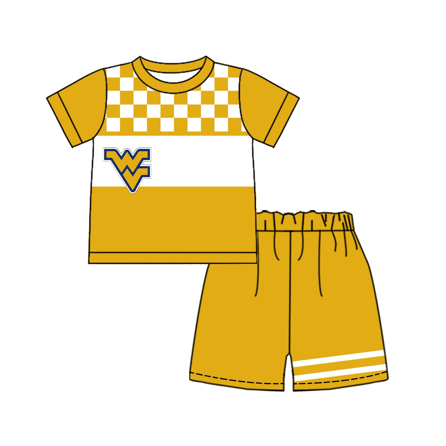 Custom moq 5 mix size milk silk summer teams Baby Boys Casual Yellow Plaid Short Sleeve Top Shorts Set