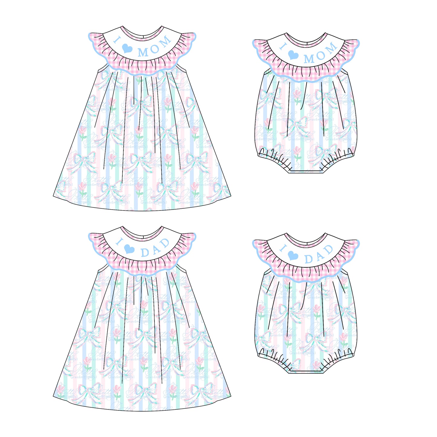 4.22 custom each style moq 5eta 4-6week Sibling Sisters I LOVE MOM floral bow baby girl short sleeve dress and rompers match family design