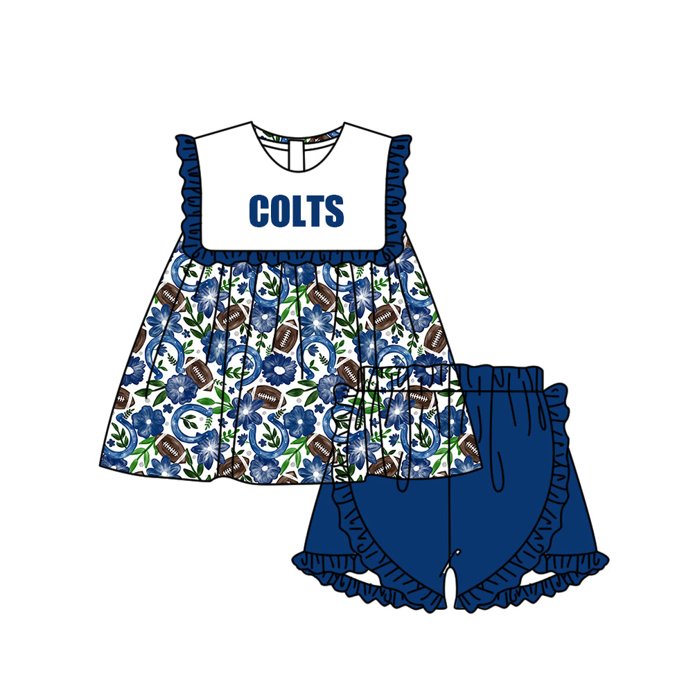 Custom moq 5 mix size milk silk summer teams Baby Girl Navy Blue Sleeveless Top And Shorts Set Sleeveless Skirt Set Yoga Dress Romper