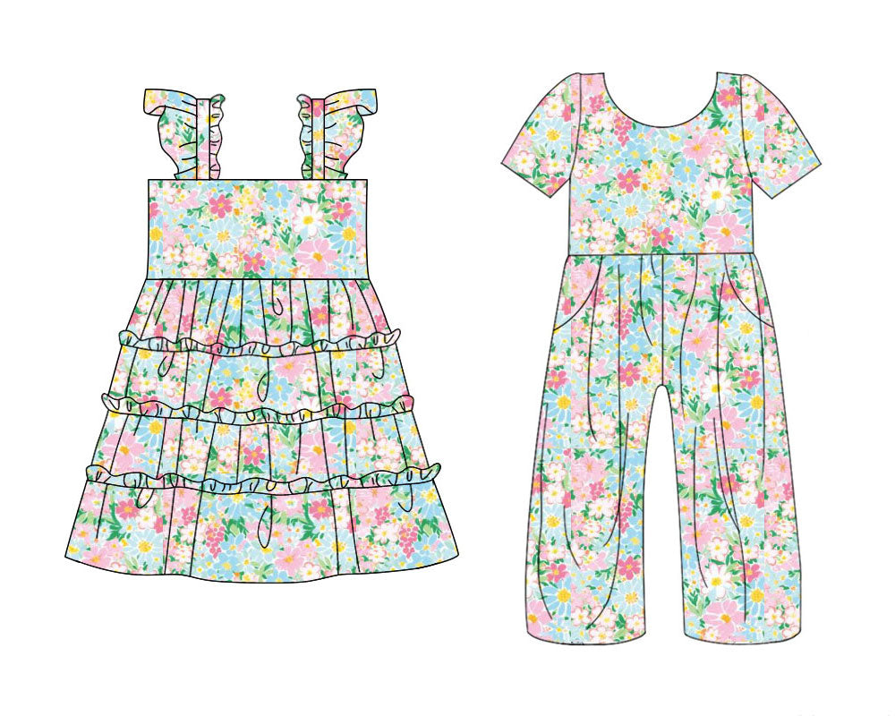 25.10.22 custom each style moq 5 eta 6-8week Sibling Sisters floral baby girl long sleeve dress and jumpsuit match family design