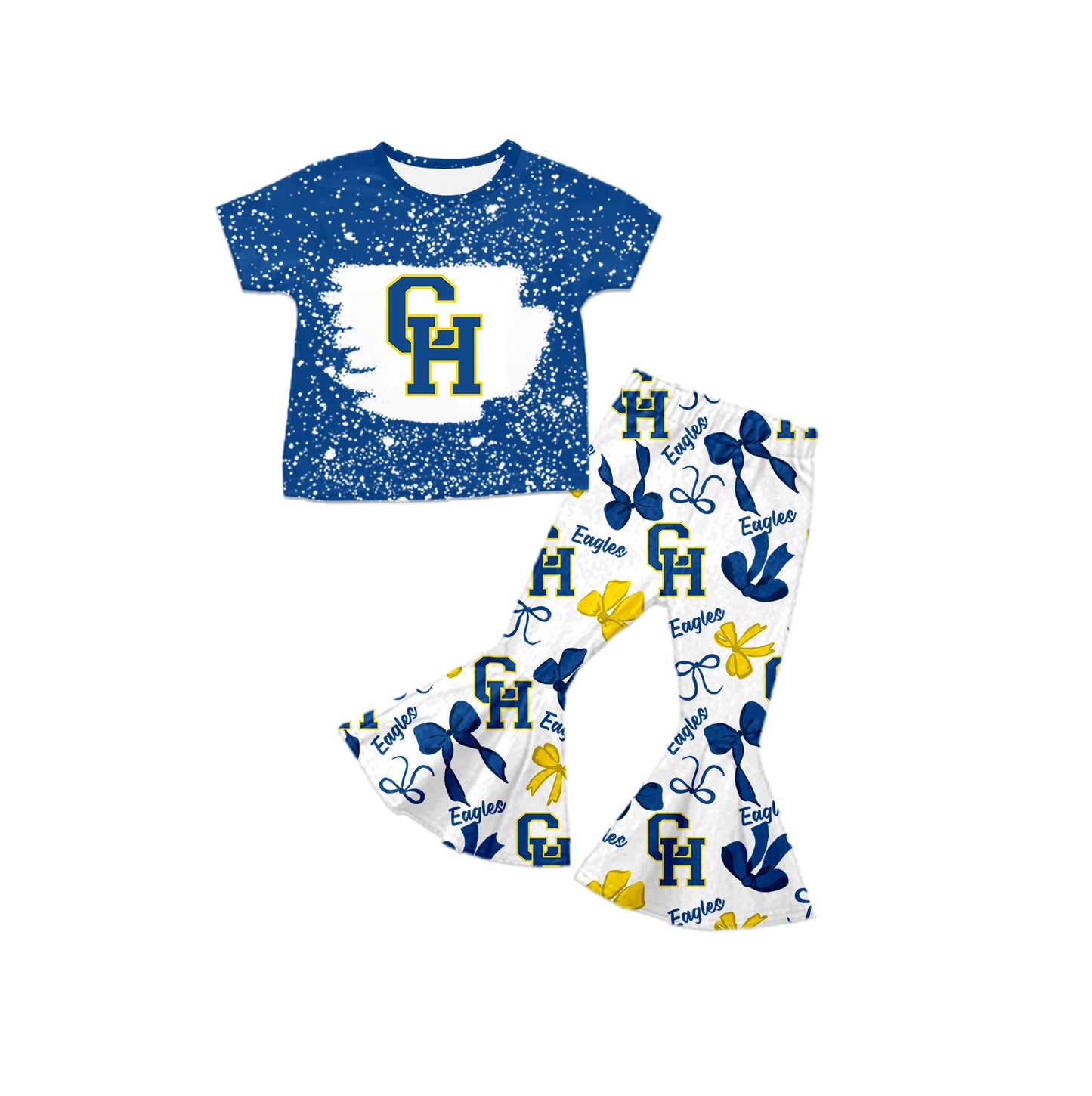 Custom moq 5 mix size milk silk summer teams baby girls clothes bow blue short sleeve pants sets and hooded long sleeve pants sets-25.7.24