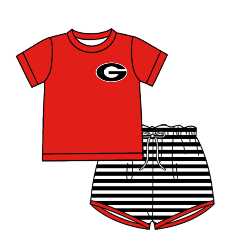 Custom moq 5 mix size milk silk summer teams baby girl boys clothes red short sleeve shorts sets and swimsuit and rompers series
