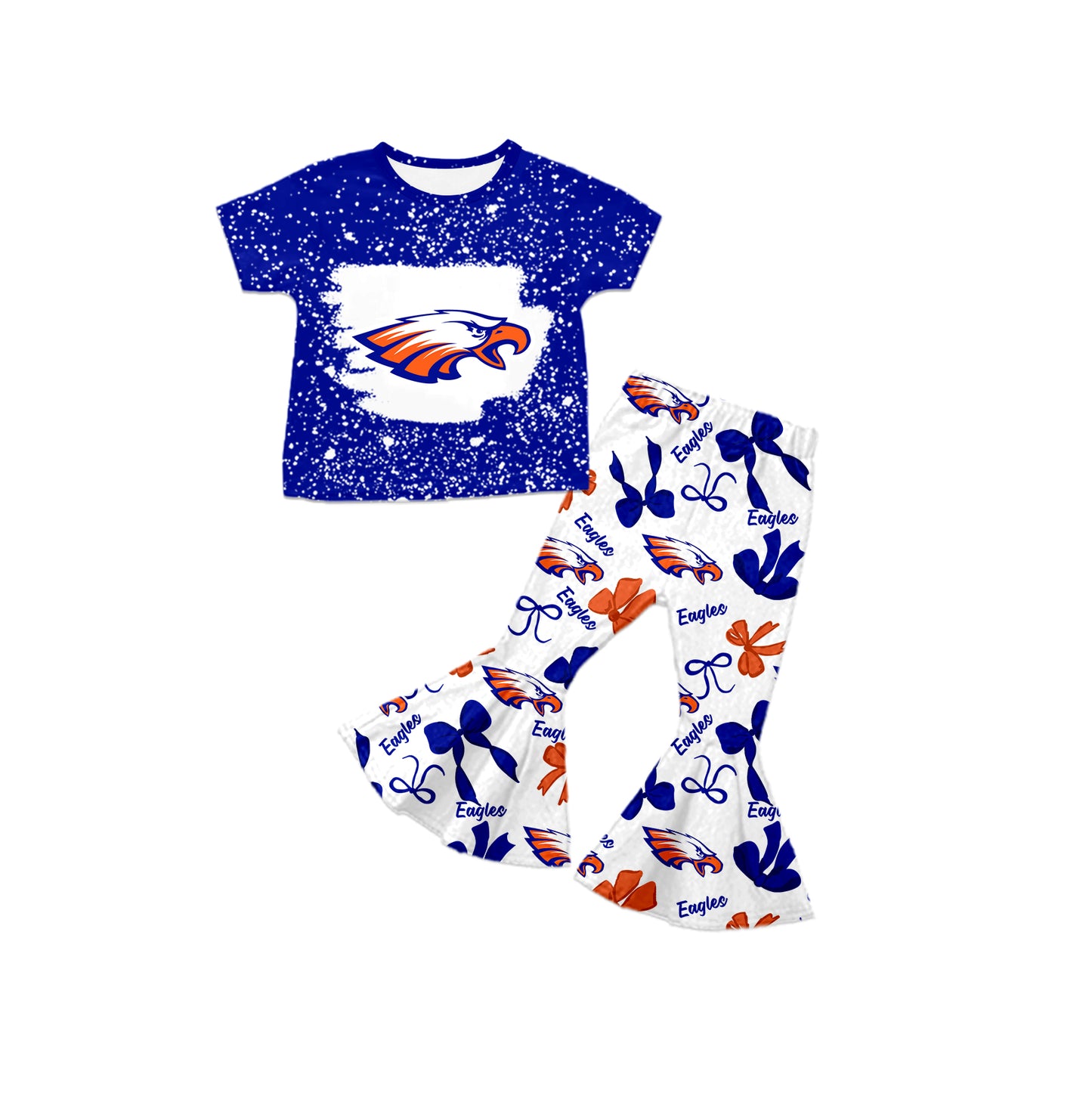 Custom moq 5 mix size milk silk summer teams baby girls clothes bow blue short sleeve pants sets and hooded long sleeve pants sets-25.7.22
