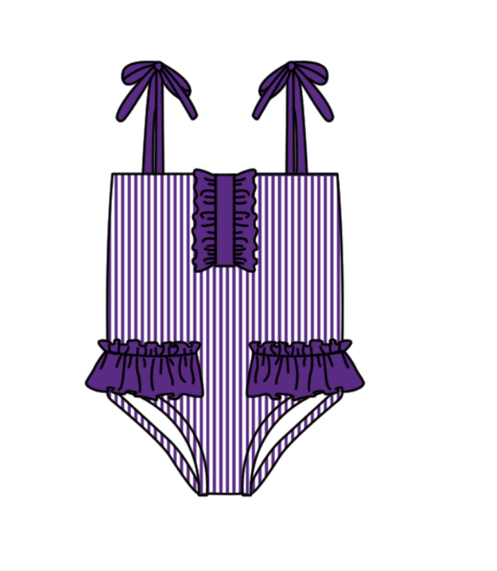 Custom moq 5 mix size milk silk summer teams baby girl boys clothes Purple Two-Piece Swimsuit Set One Piece Swimsuits boy swim trunks