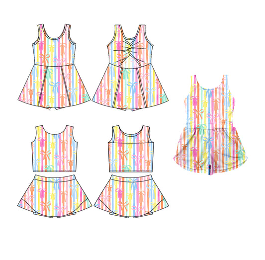 3.19 custom each style moq 5eta 4-6week Sibling Sister bow baby girls clothes Short sleeve yoga dress 1 and dress 2 and jumpsuit match family design