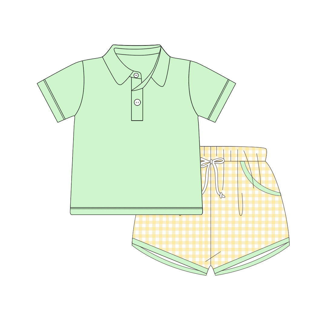 5.16custom each style moq 5eta 4-5week Sibling Sister green and white dots yellow girls and boys outfits and baby romper and dress match family design