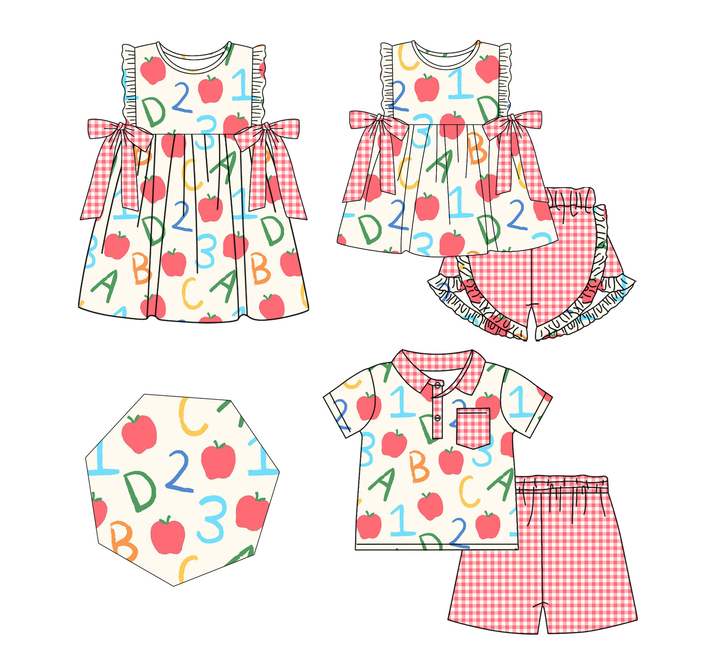 26.1.16 custom each style moq 5 eta 6-8week Sibling Sister ABC baby short sleeve shorts sets and romper and dress match design