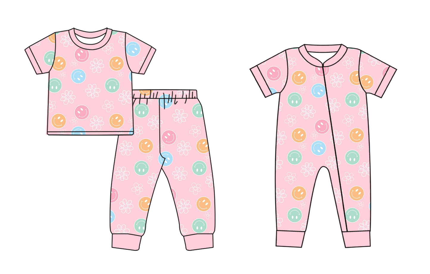11.21 custom each style moq 5eta 4-6week Sibling Sister smiley baby girls short sleeve sets and rompers match design