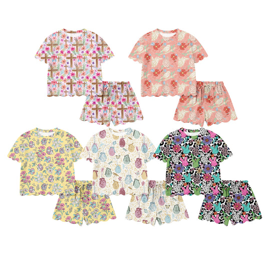 26.1.15 custom each style moq 5 eta 6-8week Sibling Sisters easter baby girl clothes short sleeve shorts sets 5 match family design