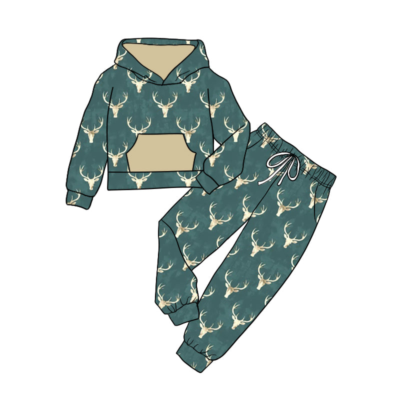 9.19 custom each style moq 5eta 4-6week baby girls clothes cow head green hooded long sleeve pants sets