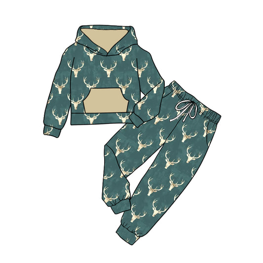 9.19 custom each style moq 5eta 4-6week baby girls clothes cow head green hooded long sleeve pants sets