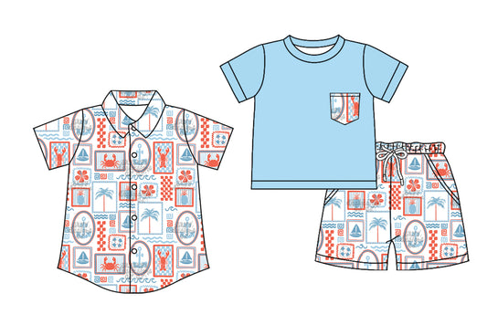 4.14 custom each style moq 5eta 4-6week Sibling Sister crab baby boy sets and top match family design
