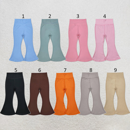RTS NO MOQ Sibling yoga fabric cotton Baby Girls Solid Color Yoga Active Wear Bell Bottom Pants