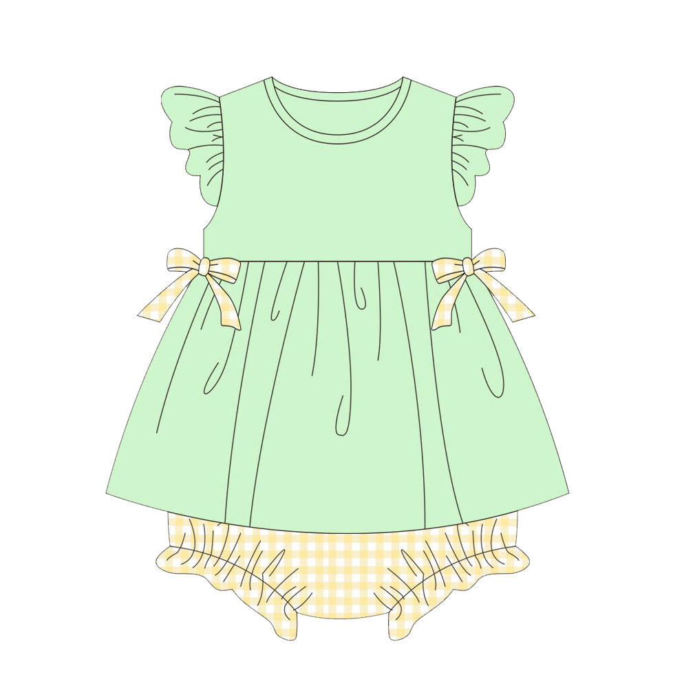 5.16custom each style moq 5eta 4-5week Sibling Sister green and white dots yellow girls and boys outfits and baby romper and dress match family design