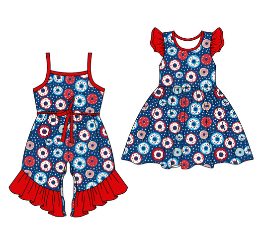 4.11 custom each style moq 5eta 4-6week Sibling Sister baby girl short sleeve dresses and jumpsuit match design