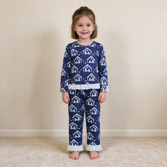 NEW RTS NO MOQ milk silk GLP3659  Baby Girls Long Sleeve Top Ruffle Pant Casual Set