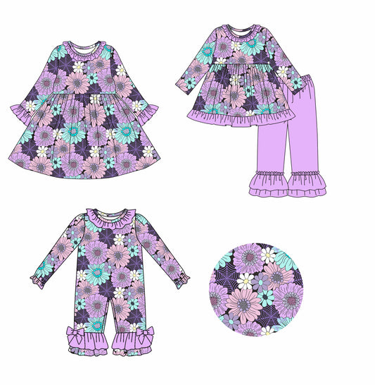 25.7.22 custom each style moq 5eta 4-6week Sibling Sisters floral baby girl long sleeve pants sets and dress and rompers match family design
