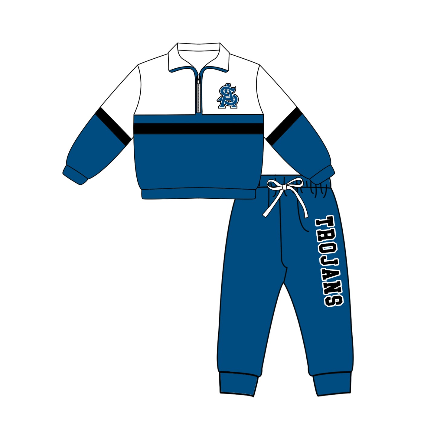 Custom moq 5 mix size milk silk summer teams Girls Polka Dot Top Shorts Set Top Skirt Short Set Blue Zipper Pullover Jogger Pants Set