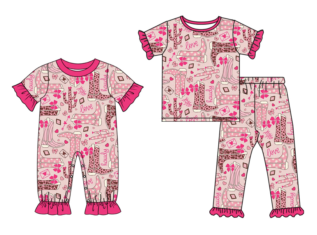 25.10.1 custom each style moq 8 eta 6-8week Sibling Sisters boot catcus baby girl clothes short sleeve pants sets and romper match family design