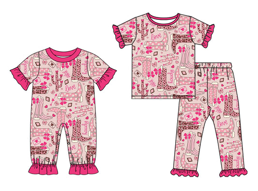 25.10.1 custom each style moq 8 eta 6-8week Sibling Sisters boot catcus baby girl clothes short sleeve pants sets and romper match family design
