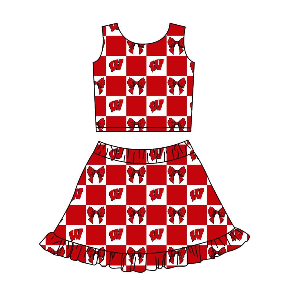 Custom moq 3 or 5 mix size milk silk summer teams baby girl clothes bow red sleeveless skirts sets 3 and dresss and shorts-26.1.23