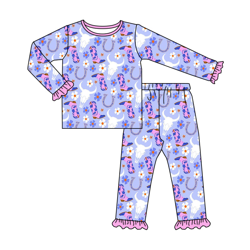 8.28 custom each style moq 5eta 4-6week Sibling Sister boots cow head purple baby girl sets and dress and rompers match family design