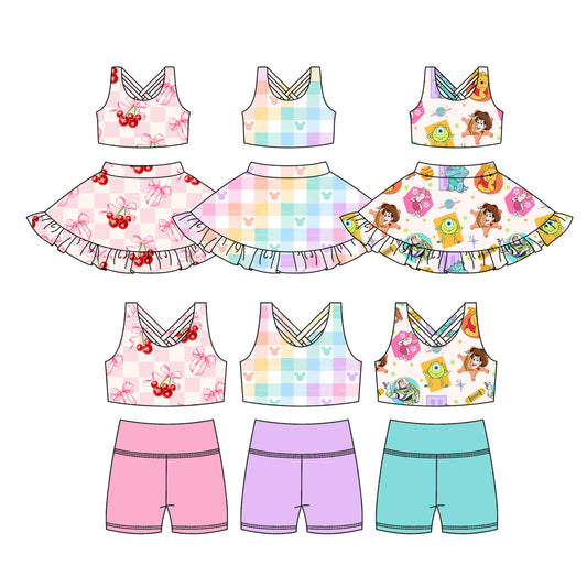 3.18 custom each style moq 5eta 4-6week Sibling Sister baby girls clothes Short sleeve yoga shorts sets and dress match family design