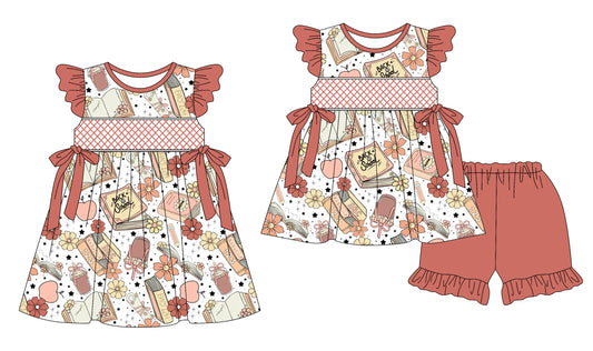3.10 custom each style moq 5eta 4-6week Sibling Sister back to school baby girl short sleeve shorts sets and dresses match design