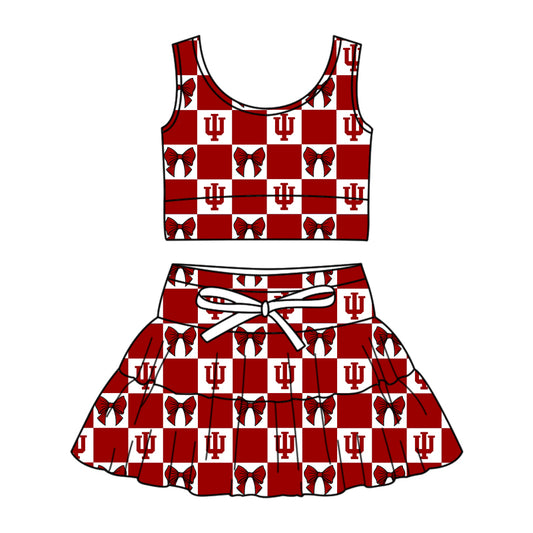 Custom moq 3 or 5 mix size milk silk summer teams baby girl clothes bow red sleeveless skirts sets-26.1.21
