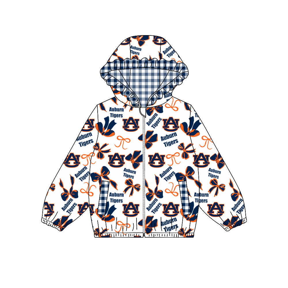 custom moq 5 mix size XFC070902 Baby Girls Bow  Pocket Zip Team Hoodie Long Sleeve Top