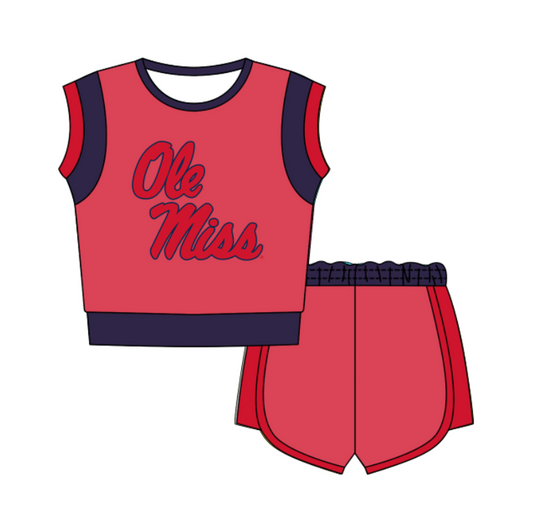 Custom moq 5 mix size milk silk summer teams Red Sleeveless O-Neck Top And Shorts Set Cute And Comfortable Kids' Outfit