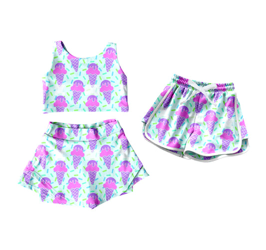 4.17 custom each style moq 5eta 4-6week Sibling Sister ice cream baby girls clothes Short sleeve yoga dress and shorts match family design